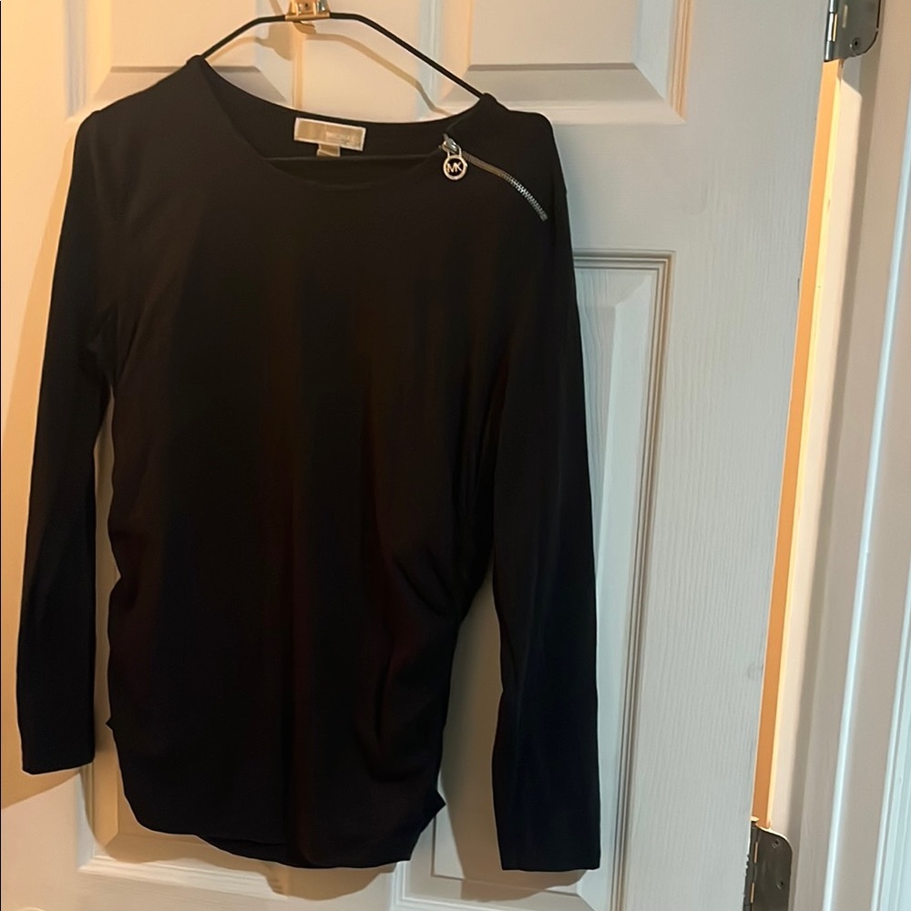 Michael Kors Black Asymmetrical Fitted Long Sleeve Blouse